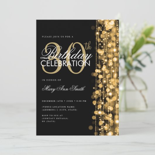 Elegante 30e verjaardag Glam Sparkles Gold & Black Kaart (Staand voorkant)