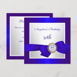 Elegante 30e verjaardag Koninklijk Blauw Witte Dia Kaart