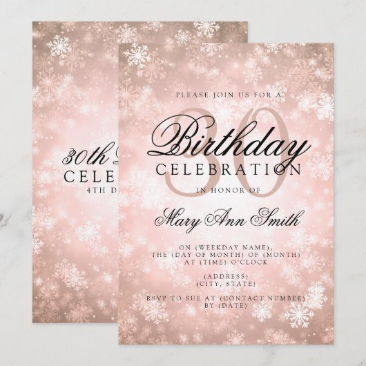 Elegante 30e verjaardag Koper Winter Wonderland Kaart (Voorkant / Achterkant)