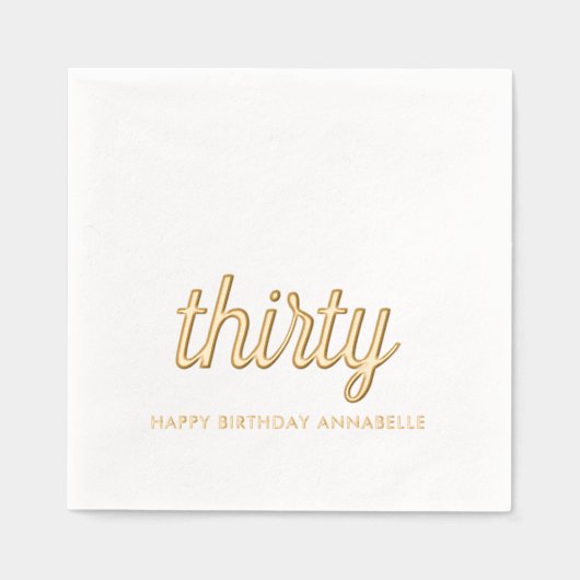 Elegante 30e verjaardag moderne gouden folie serve folie servetten (Voorkant)