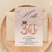 Elegante 30e verjaardag roos gouden blush foto kaart