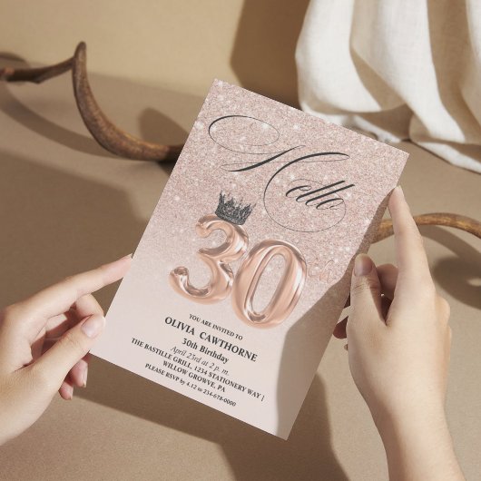 Elegante 30e verjaardag roos gouden blush foto kaart