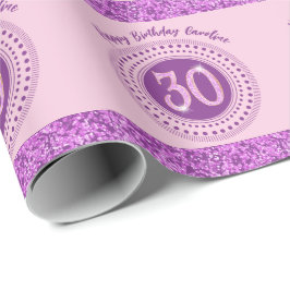 Elegante 30e verjaardag Roze glitter met strepen Cadeaupapier