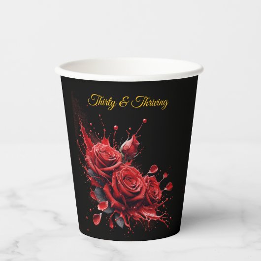 Elegante 30e verjaardag - Rozen in bloei Papieren Bekers (Voorkant)