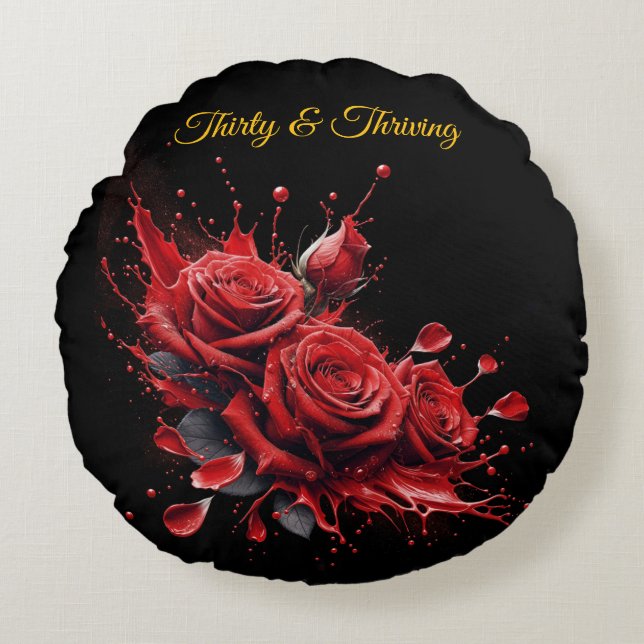 Elegante 30e verjaardag - Rozen in bloei Rond Kussen (Voorkant)
