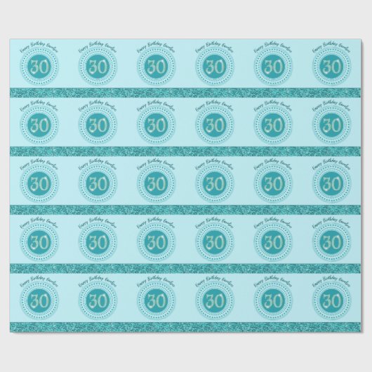 Elegante 30e verjaardag turkooisblauwe glitter & s cadeaupapier (Vlak)