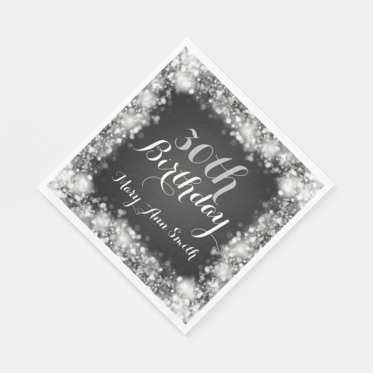 Elegante 30e verjaardag zilveren sprankelende lich servetten (Hoek)