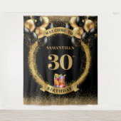 Elegante 30e verjaardag zwart goud glitter achterg wandkleed (Voorkant)