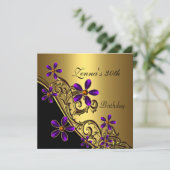 Elegante 30e verjaardag zwart paars goud bloem kaart (Staand voorkant)
