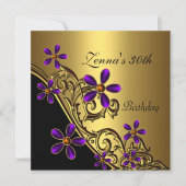 Elegante 30e verjaardag zwart paars goud bloem kaart (Voorkant)