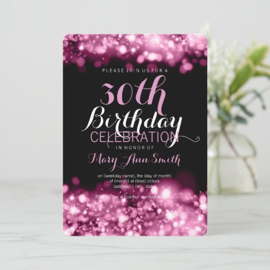 Elegante 30e verjaardagsfeest roze sprankelende li kaart (Staand voorkant)