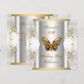 Elegante 30e verjaardagsfeest witte gouden vlinder kaart (Voorkant / Achterkant)
