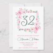 Elegante 32e verjaardag uitnodigingen Floral Pink (Voorkant)