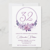 Elegante 32e verjaardagsuitnodigingen Floral Paars Kaart (Voorkant)