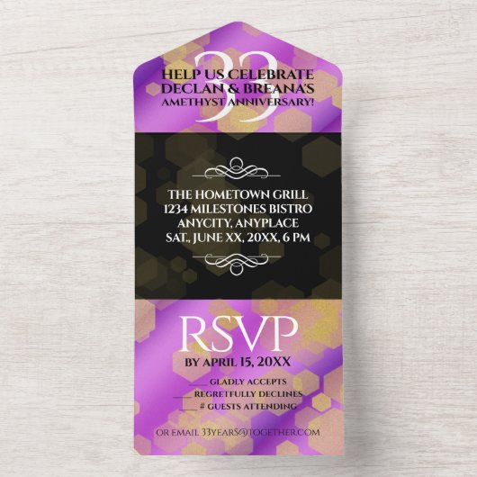 Elegante 33e Amethist Bruiloftsdag Jubileum All In One Uitnodiging (Binnen)