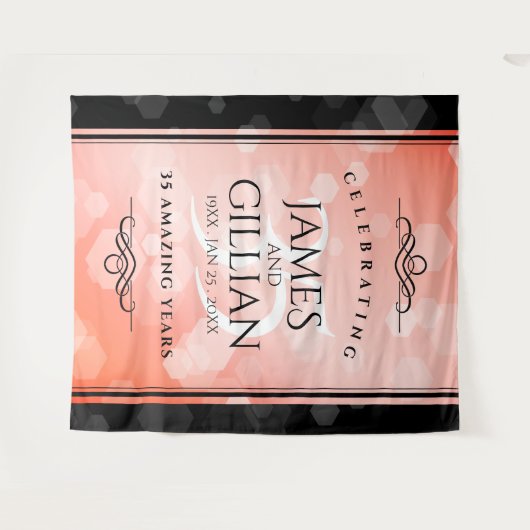 Elegante 35e koraalbruiloftviering wandkleed (Voorkant (horizontaal))