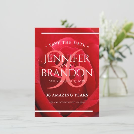 Elegante 36e rozen huwelijksjubileumviering save the date (Staand voorkant)