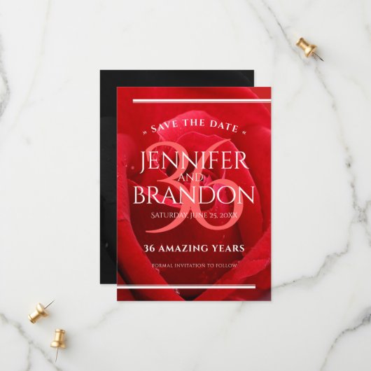Elegante 36e rozen huwelijksjubileumviering save the date (Voorkant / Achterkant in situ)