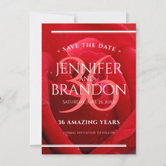 Elegante 36e rozen huwelijksjubileumviering save the date (Voorkant)
