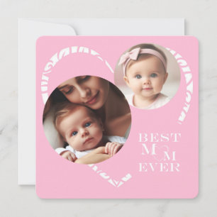 Elegante 3-foto "Best Mom Ever" Pink & White Heart