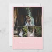 Elegante 3 foto Blush roze minimalistische bruilof Bedankkaart (Voorkant)