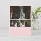 Elegante 3 foto Blush roze minimalistische bruilof Bedankkaart (Staand voorkant)