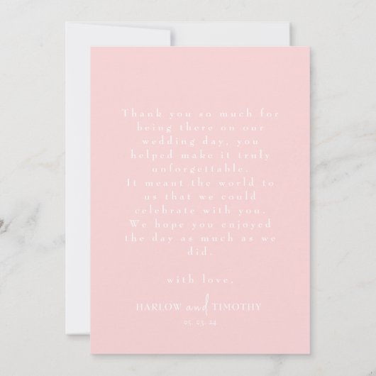 Elegante 3 foto Blush roze minimalistische bruilof Bedankkaart (Achterkant)