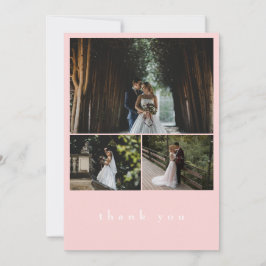 Elegante 3 foto Blush roze minimalistische bruilof Bedankkaart