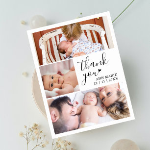 Elegante 3 Foto Collage Baby Shower Bedanktkaart Briefkaart