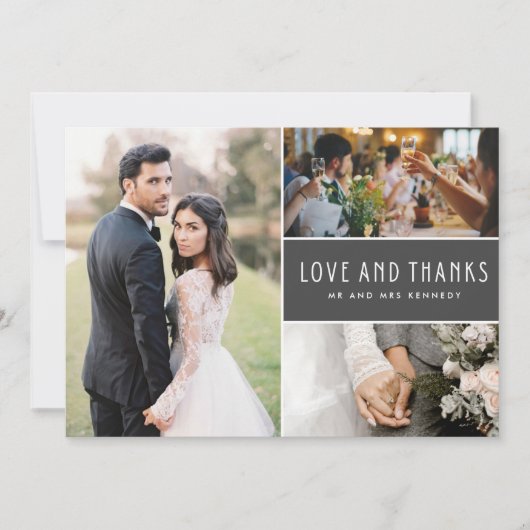 Elegante 3 foto collage bruiloft dank u bedankkaart (Voorkant)