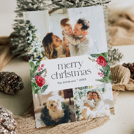 Elegante 3 foto Winter Botanische Vrolijke Kerstmi Feestdagenkaart