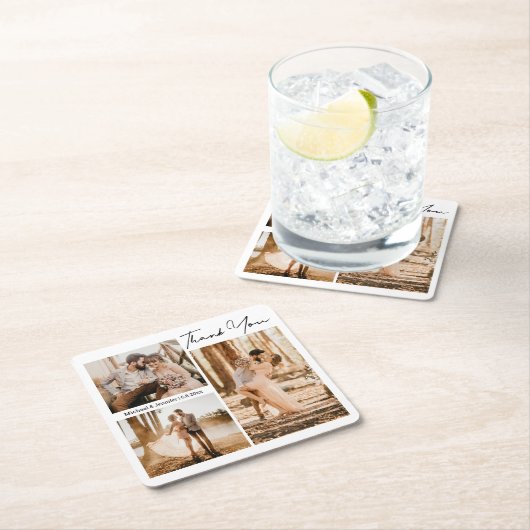 elegante 3 foto's dank je huwelijksgunst kartonnen onderzetters (Insitu)
