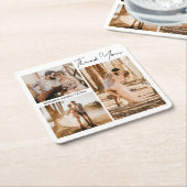 Elegante 3 foto's Dank u bruiloft gunst Kartonnen Onderzetters (Schuin)