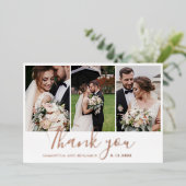 Elegante 3 trouwfoto's Dank u Gold Foil Kaart (Staand Voorkant)