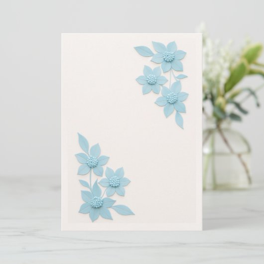 Elegante 3D blauwe bloemen op zachte achtergrond,  Bedankkaart (Staand voorkant)