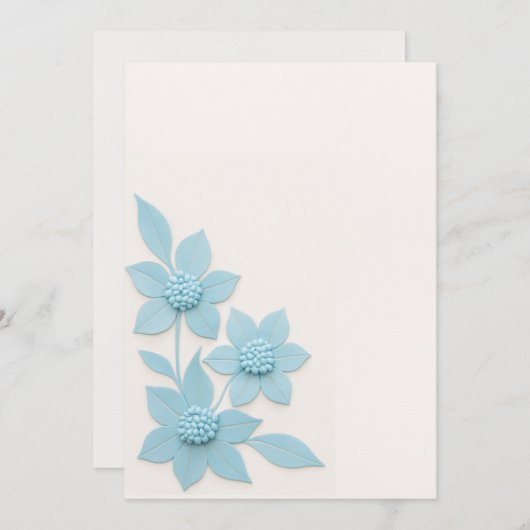 Elegante 3D blauwe bloemen op zachte achtergrond, Bedankkaart (Voorkant / Achterkant)