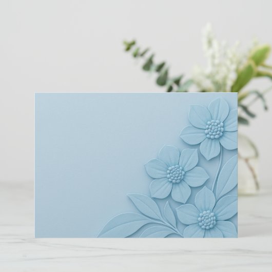 Elegante 3D blauwe bloemen op zachte achtergrond,  Bedankkaart (Staand voorkant)