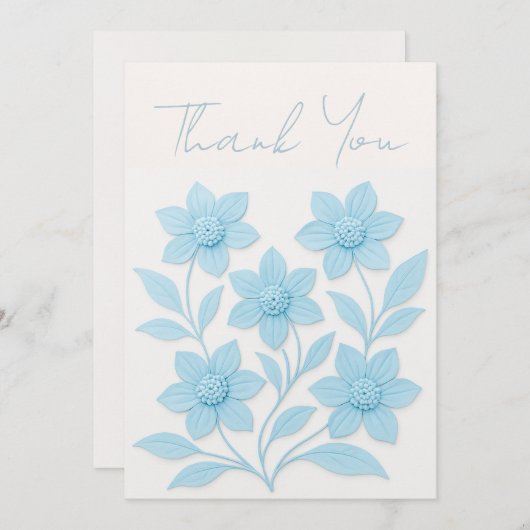 Elegante 3D blauwe bloemen op zachte achtergrond, Bedankkaart (Voorkant / Achterkant)