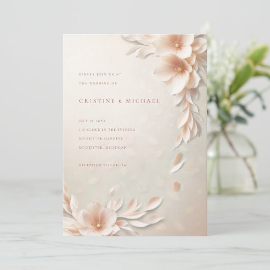 Elegante 3d bloemenbruiloft kaart (Staand voorkant)