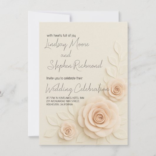 Elegante 3D Blush Roos bruiloft uitnodiging Romant (Voorkant)