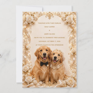 Elegante 3D Golden Retriever Trouwuitnodiging G Kaart