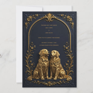 Elegante 3D Gouden Golden Retriever Trouw Uitnodig Kaart