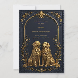 Elegante 3D Gouden Golden Retriever Trouw Uitnodig Kaart