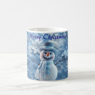 Elegante 3D Ijsblauwe Bloemensneeuwman Kerst Koffiemok