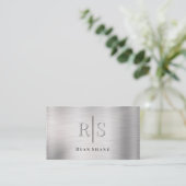 Elegante 3D-monogram & naam QR-code geborsteld zil Visitekaartje (Staand voorkant)