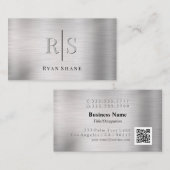 Elegante 3D-monogram & naam QR-code geborsteld zil Visitekaartje (Voorkant / Achterkant)