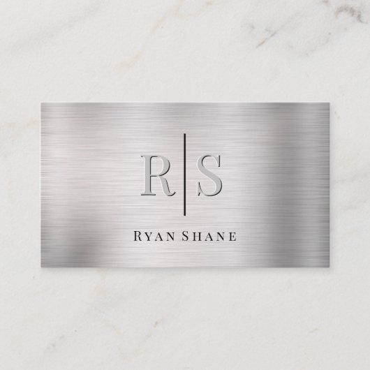 Elegante 3D-monogram & naam QR-code geborsteld zil Visitekaartje (Voorkant)