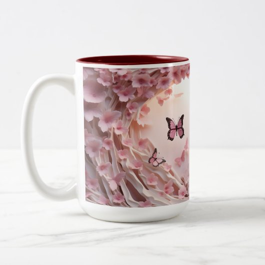 Elegante 3D Pastel Roze Vlinder Koffie Mok (Links)