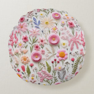 Elegante 3D Roze Bloemen Trendy Modern Chic Rond Kussen