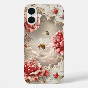 Elegante 3D-Rozen, bijen en botanische schoonheid iPhone 16 Plus Hoesje